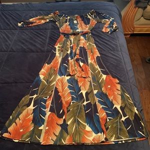 Long-sleeve, maxi, slit/split front, off-shoulder dress